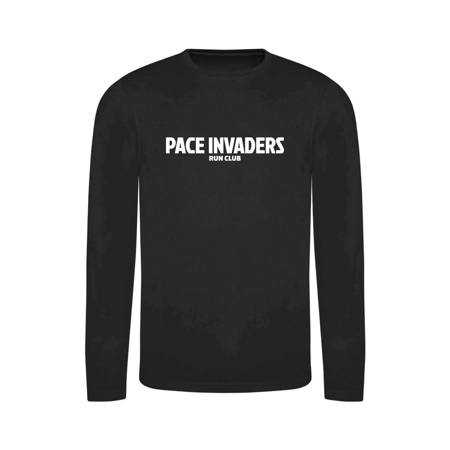 Pace Invaders Run Club Long Sleeve Running Shirt - Black
