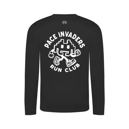 Pace Invaders Run Club Long Sleeve Running Shirt - Black