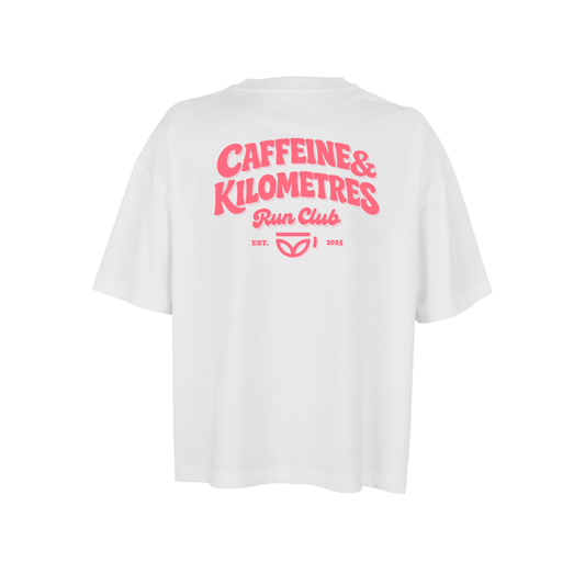 Caffeine and Kilometers Oversized Boxy Tee - White