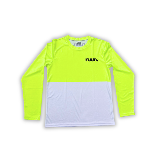 Long Sleeve Running Shirt - Yellow/White