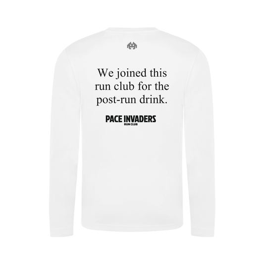 Pace Invaders Run Club Long Sleeve Running Shirt - White