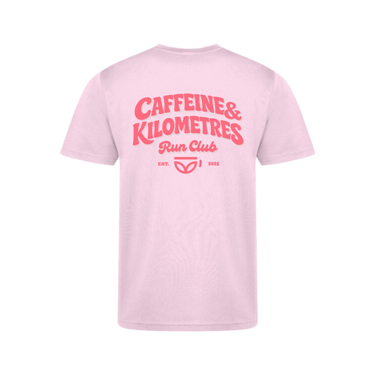 Caffeine and Kilometers Running Shirt - Short Sleeve Pink