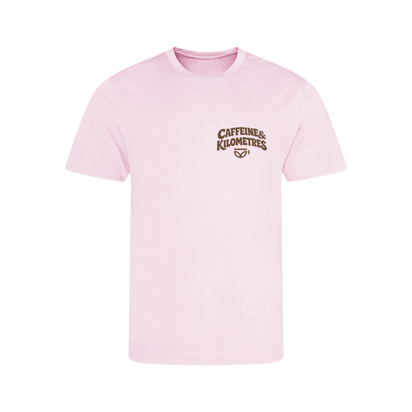 Caffeine and Kilometers Running Shirt - Short Sleeve Pink/Brown